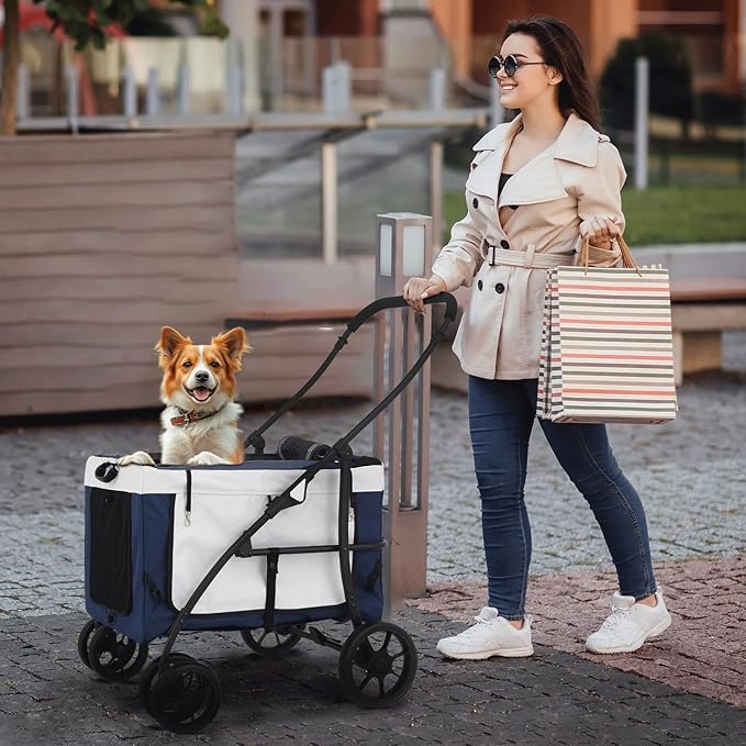 MoNiBloom Dog Cat Stroller for Dogs Cats, 4 Wheels Pet Stroller Jogger w/Detachable Carrier, Travel Strolling Cart, Soft Collapsible Dog Crate