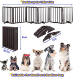 Semiocthome Wooden Freestanding Dog Gates for The House Extra Wide, 6-Panel Pet Gates for Puppy/Doggy with 4PCS Support Feet, Foldable 24“(H) Dog Fences Indoor, Expands Up to 9(ft) /113" (W)- Brown