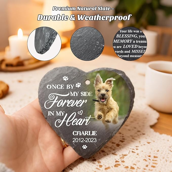 Engraved Pet Memorial Garden Stone with Stake, Custom Dog/Cat Loss Gift, Honor Your Beloved Pet, Personalized Outdoor Remembrance Gifts