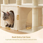 Heybly Heavy Duty Cat Tree, 71-Inch Tall Tower for Large Maine Coon with Extra-Large Baseboard, Cat Condo Furniture with Multi-Level Platforms, 2 Hammocks and 12 Scratching Posts, Beige HCT037M