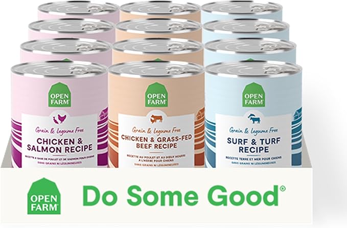 Open Farm Canned Dog Food Variety Pack, Paté for Complete & Balanced Nutrition, Grain-Free & Legume-Free Wet Dog Food, 12.5oz Cans (Pack of 12)