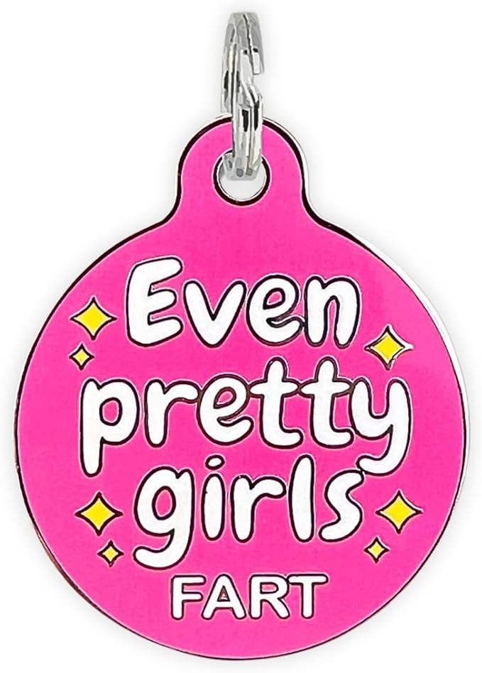 Personalized QR Code Dog Tags - Choose from 25+ Tag Designs - QR Code Links to Your Profile - Unique, Cute, Funny, Sassy Pet ID Tag (Even Pretty Girls Fart, Large (1.25 inch))
