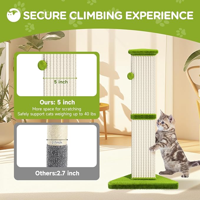 Cat Scratching Post 32 Inch Tall Cat Scratching Post for Indoor with 5 Inch Diameter Post and Ball Cat Scratcher for Medium and Large Cats