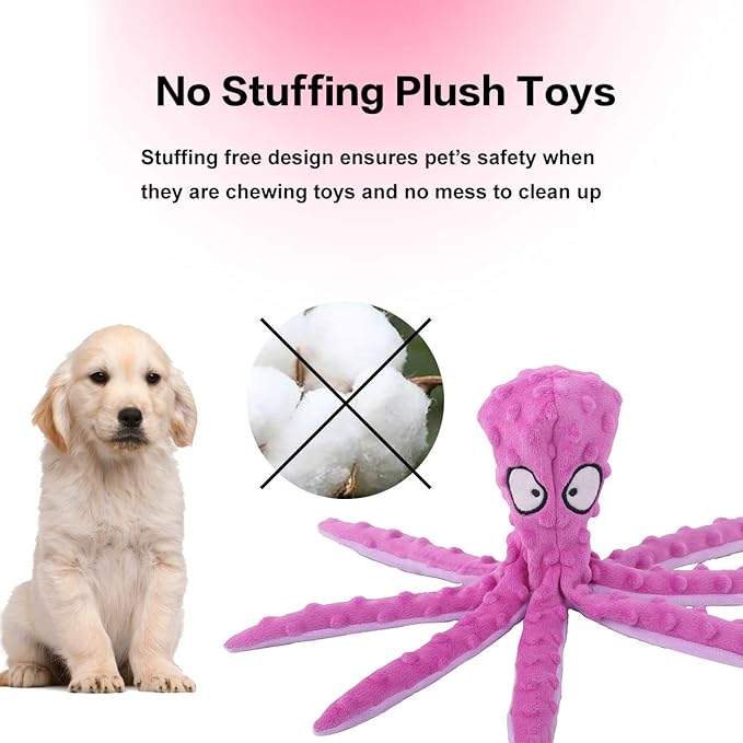 Dog Squeaky Toys Octopus - No Stuffing Crinkle Plush Dog Toys for Puppy Teething, Durable Interactive Dog Chew Toys for Small, Medium and Large Dogs Training and Reduce Boredom, 2 Pack