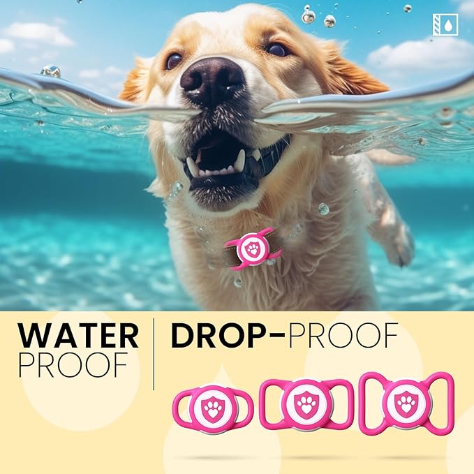 Waterproof for AirTag Dog Collar Holder, Silicone Air tag Holder for Cat & Dog Collars, Ultra-Durable, Lightweight Case (Small, Rose Red)