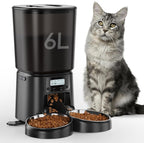 Automatic Cat Feeder,6L Timed Cat Dry Food Dispenser,Pet Feeder up to 6 Meals per Day,10S Voice Record,Flexible Schedule Timer,Auto Pet Feeder for Cats and Small Dogs (Black, 6L)