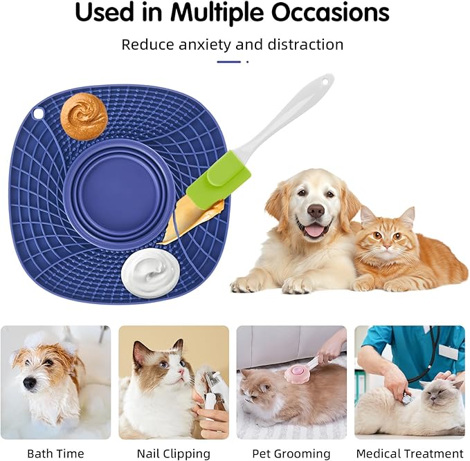Lick Mat for Small Dogs and Cats with Suction Cups, Silicone Slow Feeder Lick Pad with Collapsible Bowl for Anxiety Relief, Pet Puzzle Treat Mat for Bathing Grooming Trimming (Purple)
