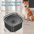 UPSKY 3L Dog Water Bowl 101oz Stainless Steel No Spill Large Capacity Dog Food Water Bowl Slow Water Feeder, Spill Proof Pet Water Dispenser Vehicle Carried Travel Water Bowls