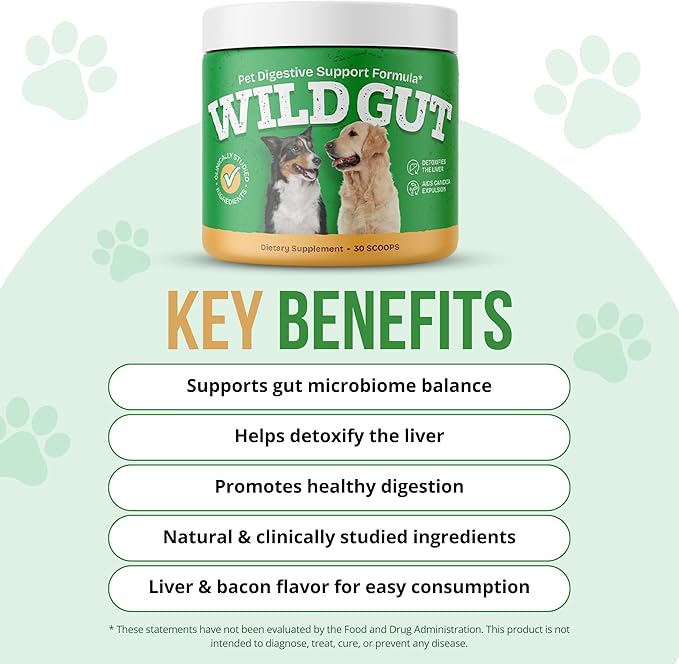 Wild Gut - Natural Probiotic Supplement for Pets | Supports Digestive Health & Gut Microbiome | 8 Probiotic Strains | 3 Bottles