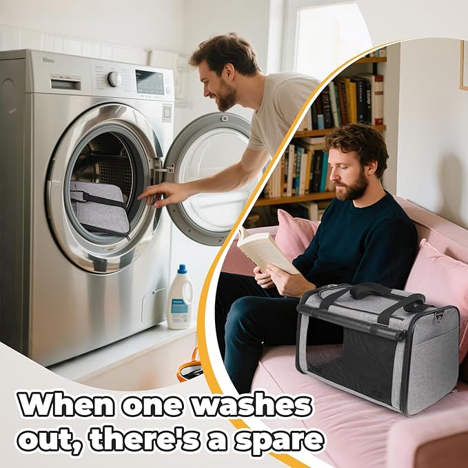 YUDODO 2 Packs 25 lbs Lightproof Soft Sided Cat Carrier for Large Cat & Small Dog Airline Approved Travel Bag Pet Puppy Carriers with Side Pockets & Reflective Mesh, Foldable Portable for Car 2 Grey