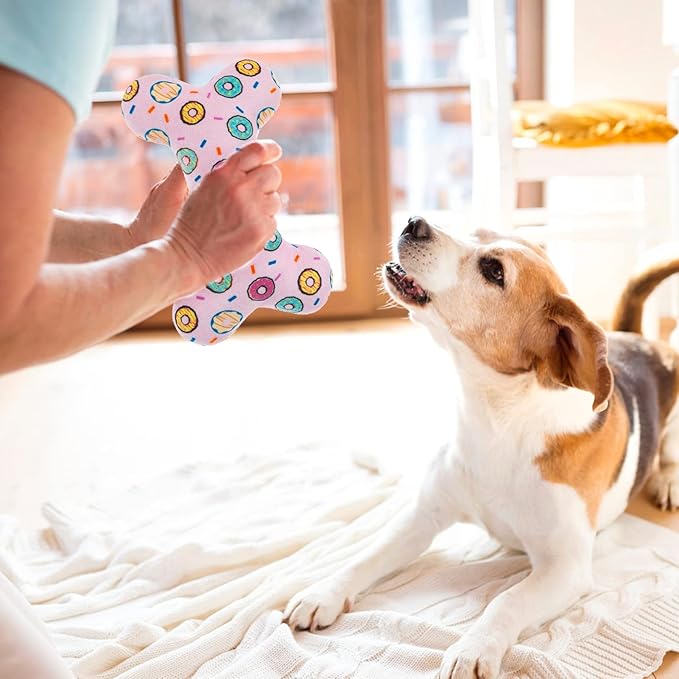 SCENEREAL Dog Birthday Party Gift Squeaky Dog Toys - 4 Packs Pet Plush Toy Durable Cute Bone Interactive Dog Stuffed Toys with Squeaker Chew Toys for Small Medium Dogs Puppies (Bone Pattern)
