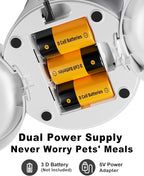 Automatic Dual Cats Feeder for 2 Cats,6 Meals/Day,12 Portions/Meal,Dual Power Auto Pet Feeder Dry Food Dispenser,Flexible Schedule Timer 10S Voice Record (White, ABS Dual Bowls)