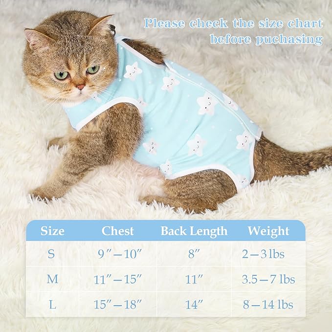 ANWA Cat Recovery Suit - Breathable Cat Onesie for Cats After Surgery Female, Kitten Surgery Recovery Suit Female Abdominal Wounds