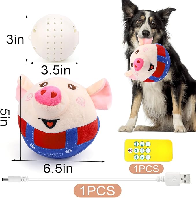 BABORUI Remote Control Interactive Dog Toys Pig, Jumping Squeaky Dog Toys with Recording and Music Modes, Rechargeable Moving Dog Chew Toys for Small/Medium/Large Dogs to Keep Them Busy(Red Pig)