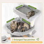 Globlazer Expandable Cat Tree Tower, 70in Tall Sturdy Cat Tree for Indoor Cats Large Adult with 2 Spacious Cat Condos, 2 Enlarged Perches, 5 Scratching Posts, Use Alone or Combine, F70E, Light Grey