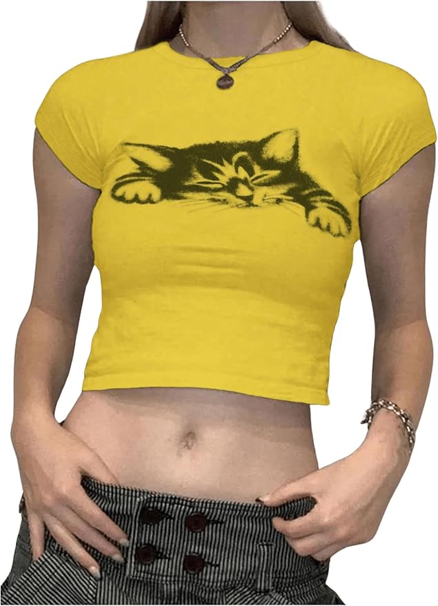 SOLY HUX Women's Y2k Crop Tops Kawaii Shirts Summer Graphic Short Sleeve T-Shirt Aesthetic Cropped Tees