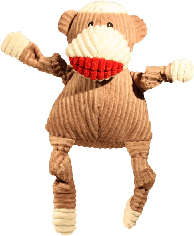 HuggleHounds Knottie Plush Dog Toy - Dog Stuffed Animal Toy, Squeaky Puppy Toys, for Small, Medium & Large Dogs, Durable Plush to Keep Them Busy - Stuey Sock Monkey, Large
