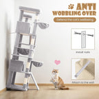 SHA CERLIN 81in Multi-Level Tall Cat Tree Tower for Indoor Kitties/Larger Cat Condo Furniture with Hammock/Cozy Pussycat Perches/Sisal Scratching Posts/Pet House/Wide Base/Grey