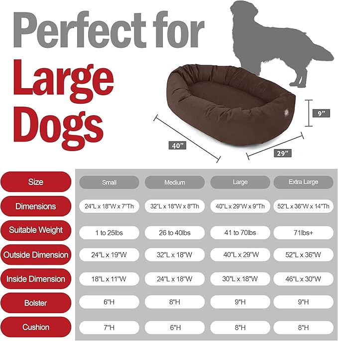 Majestic Pet 40 Inch Suede Calming Dog Bed Washable 40x29x9 (Inch) – Cozy Soft Round Donut Dog Bed w/Spine Support for Dogs to Rest Head - Pet Bed Large – Chocolate (2025)