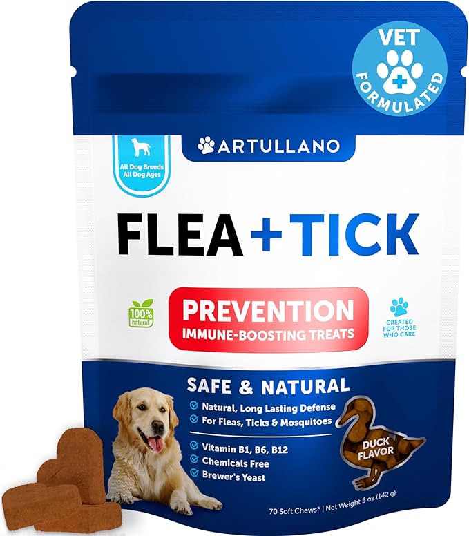 Flea and Tick Prevention for Dogs Chewables - Natural Flea Treatment Control - Supplement for Large & Small Dogs with Vitamins - Immune Support Chews - Puppy Pest Defense Oral Pills - 70 Soft Treats