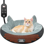 Heated Cat Bed for Indoor Cats, Round Indoor Heated Pet Bed with Timer & Temp Adjustable, 19" Donut Cat Heated Bed Cozy Electric Pet Heating Pad with Chew Resistant Cord for Kitten Cat.