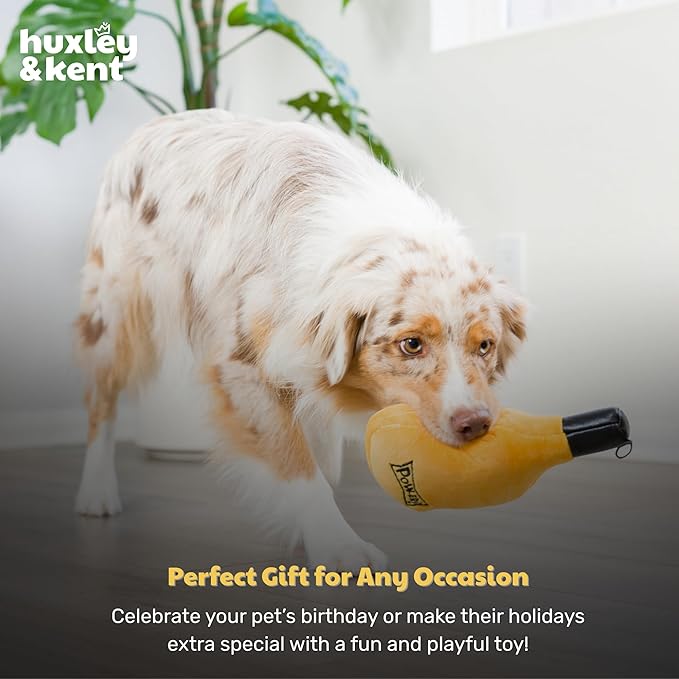 Huxley & Kent Halloween Funny Dog Toy w/Squeaker – Power Plush Squeaky Dog Toys for Small, Medium & Large Dogs – Soft Stuffed Animal for Indoor Play & Fetch - Bottle of Booz, One Size