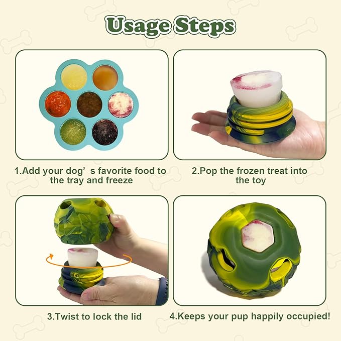 5-in-1 Frozen Dog Enrichment Toys,Interactive Dog Toys with DIY Freezable Fillable Mold,Natural Rubber,Dishwasher Safe（Small）