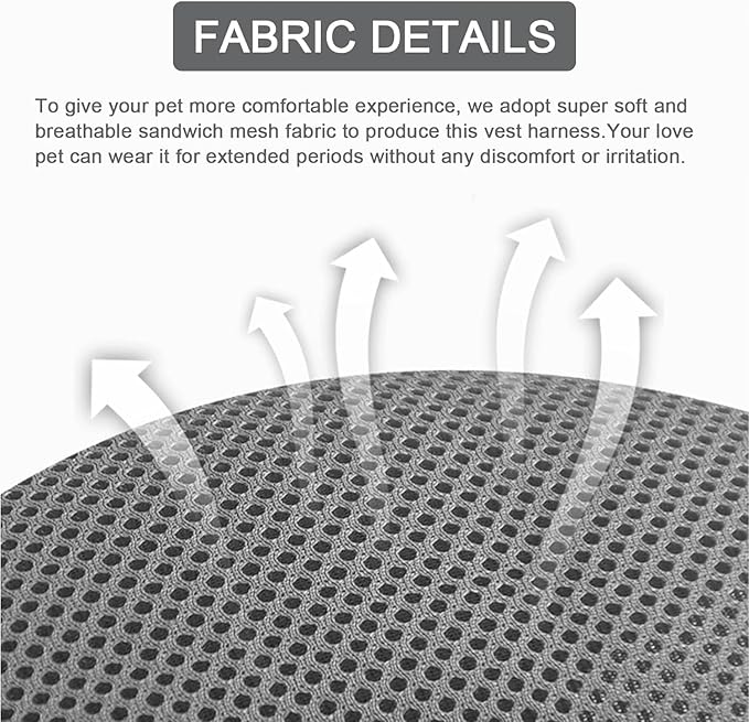 Cat Harness and Leash Set, Upgraded Escape Proof Adjustable Vest with Lead for Kitten Puppy Outdoor Walking, Soft Breathable Mesh Jacket with Reflective Strips for Dark Night, M, Gray