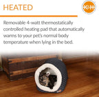 K&H Pet Products Thermo-Pet Cave Heated Cat Bed - Navy/Geo Flower 17 X 15 X 13 Inches