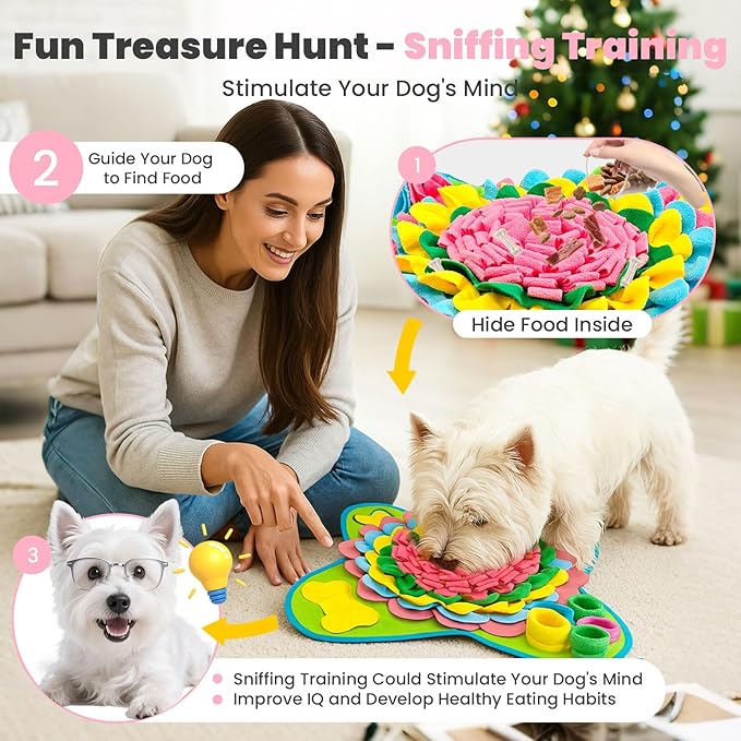 PETCARE Snuffle Mat for Dogs Interactive Enrichment Puzzle Toys for Small Medium Breed Dogs Cats Rabbits Cognitive Puppy Sniff Foraging Mats Mental Stimulation Treat Game Slow Feeder Mats, 19*19 inch