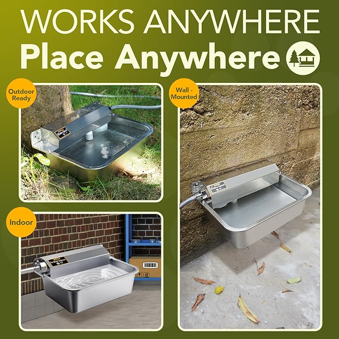 Automatic Water Dispenser for Dogs 2 Gallons, 304 Stainless Steel Dog Water Bowl Dispenser for Farm Chicken Pets Indoor&Outdoor Dog Waterer Feeder Fit 3/4'' GHT Faucet Auto Filling Wide Drinking Area