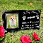 Dog Headstone - Black Granite Memorial Stone Engraved with Photo, Personalized Pet Memorial Stone for Dog and Cat