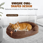 Plush Orthopedic Pet Bed for Small Dogs & Cats, 28" Oval Dog Sofa with Supportive Egg Crate Foam, Washable Removable Cover & Non-Slip Bottom, Bolstered Sides for Comfort, Camel (28")