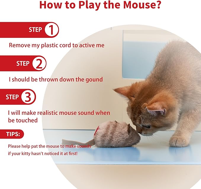 PETGEEK Gigwi Chirping Mouse Cat Toy, Fake Toys for Indoor Cats, Melody Chaser Toys with Hanging Loop for Bored Indoor Adult Cats Kittens Interactive Play (Mouse)