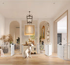 BHG Metal No-Assembly Freestanding Dog Gate with Door Walk Through, Extra Wide 144", Extra Tall 32" Pet Gate, Accordion Puppy Folding Playpen Dog Fence for Indoor & Outdoor, with 2PCS Support - White