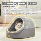 Jiupety Cat Beds for Indoor Cats, Cute Cat Cave Bed and Kitten Bed, Large Cat Cave and Covered Cat Bed with Anti-Slip Bottom, Washable Removable Cushion, M(16"x16"x13"), Gray Star.