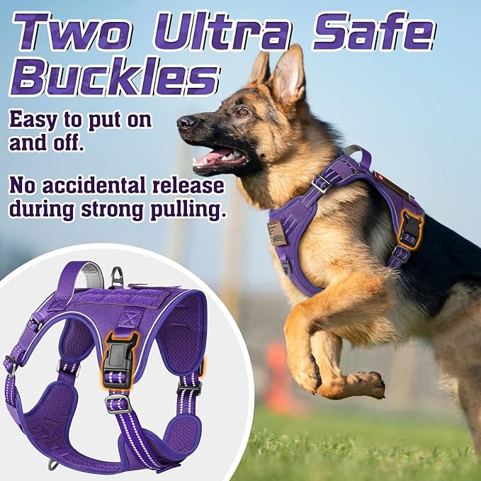rabbitgoo Tactical Dog Harness for Large Dogs, No Pull Military Service Vest with Handle & Molle, Easy Control for Training Walking, Adjustable Reflective Straps, Purple, XL