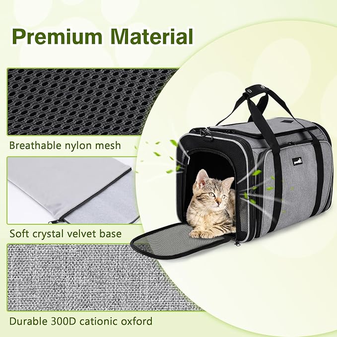 Pecute Expandable Cat Carrier, Soft Side Pet Carrier with Seat Belt, Dog Carriers for Small Dogs, Portable & Foldable Cat Bag Carrier Great for Travel, Outdoor, Hiking, Camping