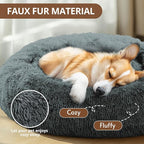 JOLLYVOGUE Calming Dog & Cat Bed for Small Dogs, Anti-Anxiety Donut Cuddler Cozy Soft Round Bed with Anti-Slip Bottom, Fluffy Faux Fur Plush Cushion Beds for Small Medium Dogs (20")