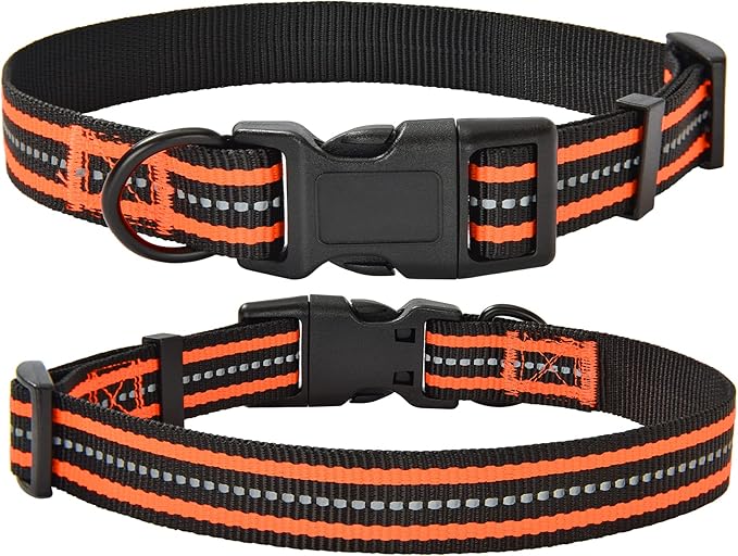 Mile High Life Reflective Dog Collar | Nylon Pet Collars wiith Buckle | Light Weight Puppy Collars | Orange Dog Collars for Large Dogs (Orange, L)