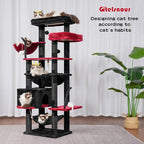 Gothic Cat Tree, Cat Tower for Large Cats with 2 Big Platforms, 2 Baskets, condo and Toys, 63" Cat Scratching Posts for Indoor Cats, Black and red GCT020BR