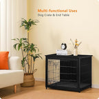 DWANTON Dog Crate Furniture with Cushion, Wooden Kennel Table with Double Doors, Indoor Dog House, Medium Size, 32.5" L, Black