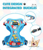 Halypet Cat Harness and Leash Set[MAX Safety 4th-Gen] Cute Escape Proof Vest Harness for Girl&Boy Cat Walking, Comfortable Adjustable Leash and Reflective Strips for Outdoor Kitten, M Azure Floral