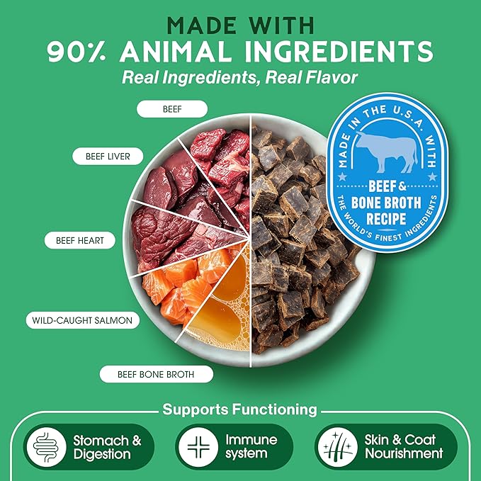 Farmland Traditions The Good List Air-Dried Dog Food, Premium Beef & Bone Broth for Dogs, Protein Rich & Grain-Free Nutrition, 2.2 Pound Bag