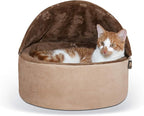 K&H Pet Products Self-Warming Kitty Bed Hooded Pet Bed for Cats or Dogs Chocolate/Tan Small 16 Inches