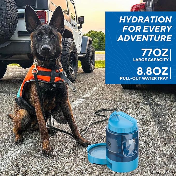 Dog Water Bowl Dispenser 77oz, Large Pet Dog Water Bottle Portable with Pull-Out Travel Water Bowl for Dogs, Portable Water Bowl for Dogs on The Go, Camping Essentials Hiking Traveling Accessories