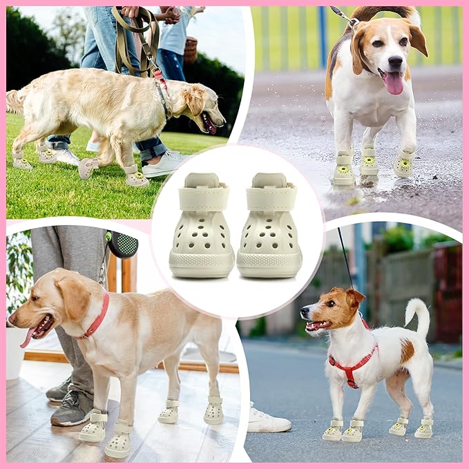 Lukovee Dog Shoes for Hot Pavement - Breathable Non Slip Dog Sandals with Reflective Stripes, Easy ON & Off, Easy-Clean Summer Outdoor Pet Boots for Small Medium Large Dogs (White, Size 1)