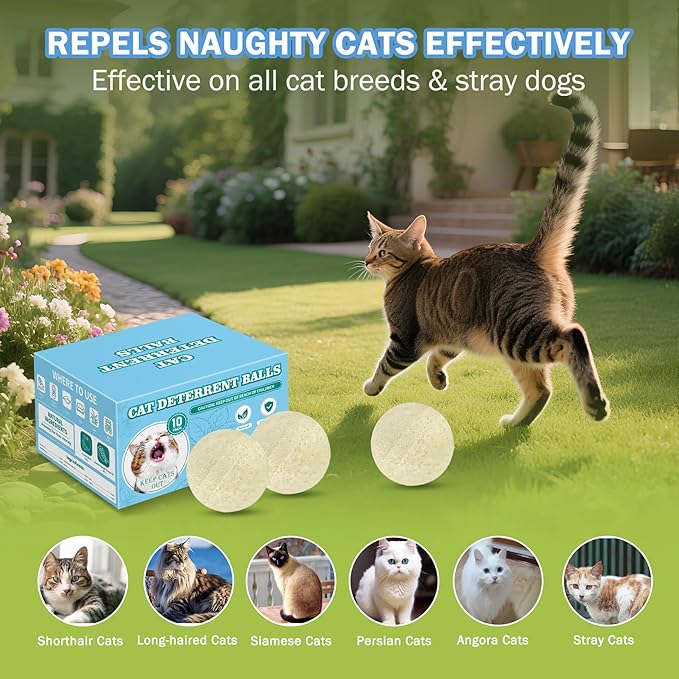 10Pack Cat Repellent Outdoor & Indoor: Natural Cat Deterrent Essential Oils Ball-Natural Extract Essential Oil, Anti Cat Scratch for Furniture, Keep Cats Off Yard Garden Lawn Plants Trash Can (10Pack)