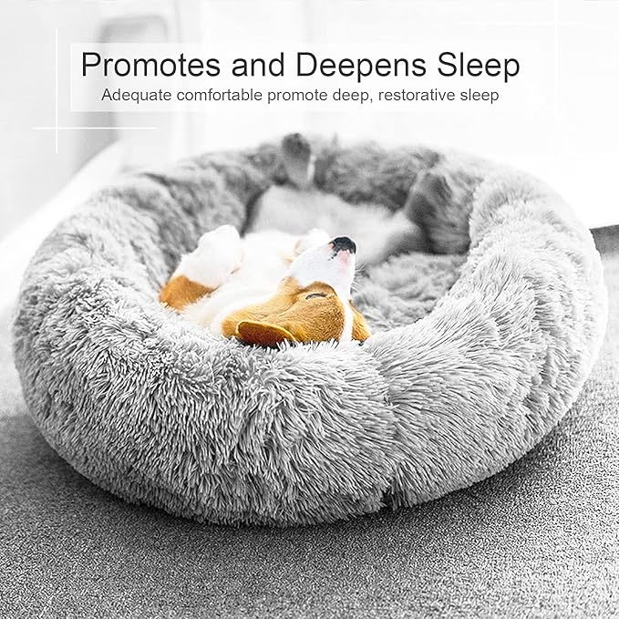DogBaby Dog Bed, Anti-Anxiety Donut Cuddler Warming Cozy Soft Round Bed, Fluffy Calming Dog Beds for Small Dogs Cats, Washable Pet Bed