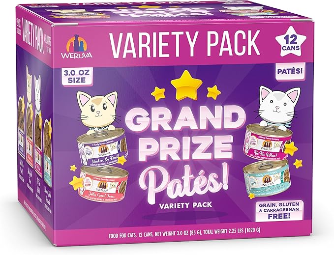 Weruva Wet Cat Food, Grand Prize Patés Variety Pack, 3oz Can, Pack of 12